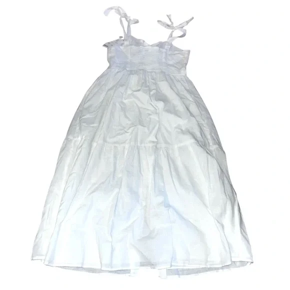 Urban Outfitters Positano Midi Dress Tie Shoulder White Pockets Linen Size M - Picture 3 of 4